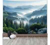 Generico Tapestries Extra Large 180 x 230 cm, Custom Image Logo Text Personalized Tapestry Wall Hanging Backdrop, Green, Blue, White Forest Mountain Landscape Pattern,