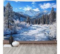Generico Tapestries Extra Large 200 x 300 cm, Custom Images Banners Signs Personalized Tapestry Wall Hanging, Blue, White Forest Mountain Clouds River Landscape Pattern,