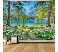 Generico Tapestries Extra Large 200 x 300 cm, Custom Images Banners Signs Personalized Tapestry Wall Hanging, Green, Blue, White Forest Mountain River Landscape Pattern,