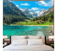 Generico Tapestries for Bedroom Living Room Kitchen Hallway Dining Room Window Bathroom Tapestry 160 x 200 cm,Blue, Green, Forest Mountain Clouds River Landscape Pattern,