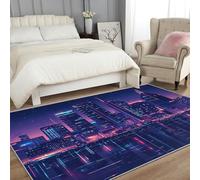 Generico Tappeti Architettura Urbana, Tappeti Salotto Vista Notturna Città Neon, Tappetino Antiscivolo e Lavabile, Tappeto Camera da Letto 80 x 160 cm C18