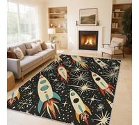 Generico Tappeti Razzo Retrò, Tappeti Salotto Space Kids Ragazzi, Tappetino Antiscivolo e Lavabile, Tappeto Camera da Letto 80x160 cm C&J40