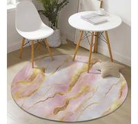 Generico Tappeti Rotondi per Soggiorno Ufficio Scendiletto 120 cm, Elegante Lussuoso Marmo Morbido Flanella Tappeto Rotondo con Supporto Antiscivolo, Lavabile Tappeto Rotondo Rosa Oro
