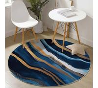 Generico Tappeti Rotondi per Soggiorno Ufficio Scendiletto 90 cm, Astratto Pittura A Inchiostro Liquido Morbido Flanella Tappeto Rotondo con Supporto Antiscivolo, Lavabile Tappeto Rotondo Blu Scuro