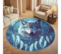 Generico Tappeti rotondo 160 cm per Soggiorno Home Decor Acchiappasogni a Forma di Testa di Lupo Antiscivolo Non perde Pelo Corto Tappeti Rotondi Blu, Tappeto rotondo per interni per camera da letto