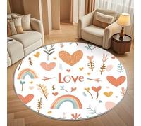 Generico Tappeti rotondo 160 cm per Soggiorno Home Decor Arcobaleno D'Amore Romantico Antiscivolo Non perde Pelo Corto Tappeti Rotondi Tema di Coppia, Tappeto rotondo per interni per camera da letto