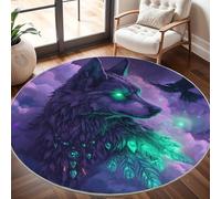 Generico Tappeti rotondo 160 cm per Soggiorno Home Decor Totem Del Lupo Fantasy Antiscivolo Non perde Pelo Corto Tappeti Rotondi Viola, Tappeto rotondo per interni per camera da letto