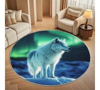 Generico Tappeti rotondo 180 cm per Soggiorno Home Decor Lupo Artico Animale Antiscivolo Non perde Pelo Corto Tappeti Rotondi Paesaggio Artico, Tappeto rotondo per interni per camera da letto