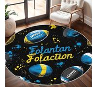 Generico Tappeti rotondo 180 cm per Soggiorno Home Decor Scarabocchi Sportivi di Rugby Antiscivolo Non perde Pelo Corto Tappeti Rotondi Nero, Tappeto rotondo per interni per camera da letto
