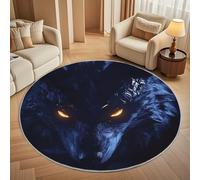 Generico Tappeti rotondo 80 cm per Soggiorno Home Decor Modello di Lupo Animale Antiscivolo Non perde Pelo Corto Tappeti Rotondi Nero, Tappeto rotondo per interni per camera da letto