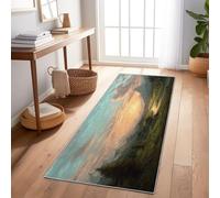 Generico Tappeti Runner Passatoia 60 x 180 cm, Antiscivolo Corridore Tappeto Sottile Lungo Tappeti di Zona Lavabile, Fantaisie Montagnes Arbres Tappeto per Camera da Letto Soggiorno Cucina, Vert