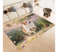 Generico Tappeti Salotto Imitazione Cashmere 120x180 cm Stampa Cane Erba Fiori Animale 3D Motivi Squisiti Tappeto Bagno Antiscivolo Lavabile Adatto a Corridoi Ville Classiche Angoli Lettura Moquette