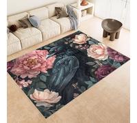 Generico Tappeti Salotto Imitazione Cashmere 120x180 cm Stampa Corvo Nero Fiore Foglia 3D Motivi Squisiti Tappeto Bagno Antiscivolo Lavabile Adatto a Corridoi Ville Classiche Angoli Lettura Moquette