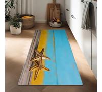 Generico Tappetini Cucina Antiscivolo Lavabile 60 x 150 cm, Stile Retrò Tappetino Antifatica Antiscivolo Stampato Stelle Marine Pareti In Legno Spiagge per Corridoio Lavello Da Pavimento