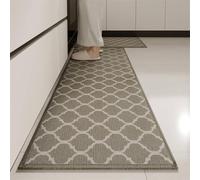 Generico Tappetini da cucina Grigio/Cammello con motivo in filigrana bianca, runner assorbente antiscivolo ad alta densità e tappetino for il bucato del lavello(Brown,45x180CM)