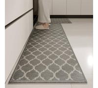 Generico Tappetini da cucina Grigio/Cammello con motivo in filigrana bianca, runner assorbente antiscivolo ad alta densità e tappetino for il bucato del lavello(Grigio,45x150CM)