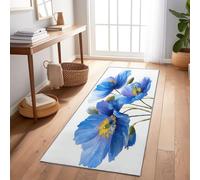 Generico Tappeto 60 x 150 cm per corridoio, lavabile, cucina, pelo corto, Fleurs Sauvages À L'Aquarelle Coquelicot, pieghevole, antiscivolo, sottile, per ponti, camera da letto Bleu
