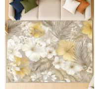 Generico Tappeto a pelo corto morbido in finta lana 160 x 220 cm Tappeto antiscivolo e lavabile con Botanico Foglie di Palma Esotico perfetto per casa o dell’ufficio Oro