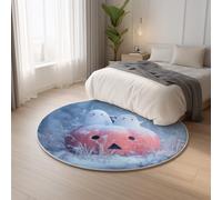 Generico Tappeto Antiscivolo Famiglia Moquette Bianco Arancione Tappeto Rotondo Zucca Fantasma Halloween,Moderno Kids Play Mat per il Soggiorno Carpets 100 cm