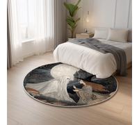 Generico Tappeto Antiscivolo Famiglia Moquette Bianco Nero Tappeto Rotondo Fantasma Castello Halloween,Tappetino Pulizia Facile per il Soggiorno Carpets 120 cm