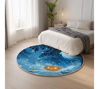 Generico Tappeto Antiscivolo Famiglia Moquette Blu Tappeto Rotondo Fantasma Zucca Halloween,Moderno Kids Play Mat per il Soggiorno Carpets 150 cm