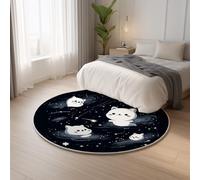 Generico Tappeto Antiscivolo Famiglia Moquette Nero Bianco Tappeto Rotondo Carino Galassia Fantasma,Lavabile Camera Dei Bambini per il Soggiorno Carpets 120 cm