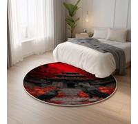 Generico Tappeto Antiscivolo Famiglia Moquette Rosso Nero Tappeto Rotondo Misterioso Edificio Corvo,Tappetino Pulizia Facile per il Soggiorno Carpets 100 cm