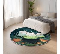 Generico Tappeto Antiscivolo Famiglia Moquette Verde Bianco Tappeto Rotondo Carino Fantasma Halloween,Adolescenti Decorazioni Moquette per il Soggiorno Carpets 150 cm