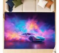 Generico Tappeto antiscivolo lavabile in microfibra per ingresso e camera, morbido e resistente, Luce e ombra fumo auto sportiva, Blu Viola, 180 X 270 cm