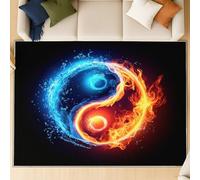 Generico Tappeto antiscivolo lavabile in microfibra per ingresso e camera, morbido e resistente, Lucido rotondo fiamma, Blu Rosso, 120 X 180 cm