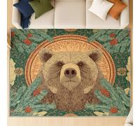 Generico Tappeto boho confortevole antiscivol Ideale come tappeto moderno per il tappeto salotto, si adatta a camera da letto e ingresso. Xilografia volto di orso cerchio. Verde. 180 X 270 cm