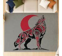 Generico Tappeto boho confortevole antiscivol Ideale come tappeto moderno per il tappeto salotto, si adatta a camera da letto e ingresso. Stile tribale lupo ululante. Rosso. 120 X 180 cm