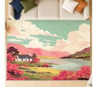 Generico Tappeto boho confortevole antiscivol Ideale come tappeto moderno per il tappeto salotto, si adatta a camera da letto e ingresso. Campagna colline lago. Rosso. 120 X 180 cm