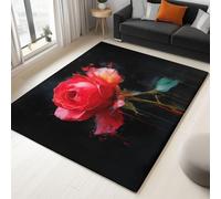 Generico Tappeto Camera da Letto 120x170 cm, Piante e Fiori su Sfondo Nero, Ideale per amanti del design Drammatico