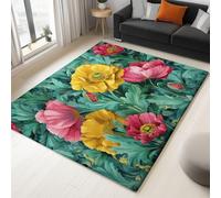 Generico Tappeto Camera da Letto 160x230 cm, Papaveri e Piante Verde, Antiscivolo, Per amanti delle atmosfere Country