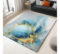 Generico Tappeto Camera da Letto 180x240 cm, Acquerello Blu con Dettagli Dorati, Per un Arredo che non passa inosservato