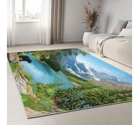 Generico Tappeto Camera Da Letto Adolescenti Ragazzo, Cucina Antiscivolo Lavabile In Lavatrice Camera Da Pranzo Tappeto Decorativo Morbido, Anime Montagne Innevate Foreste Orsi 140 x 200 cm Blu
