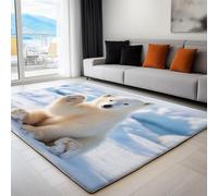 Generico Tappeto Camera Da Letto Adolescenti Ragazzo, Cucina Antiscivolo Lavabile In Lavatrice Camera Da Pranzo Tappeto Decorativo Morbido, Mondo Di Ghiaccio E Neve Orsi Polari 60 x 90 cm Blu