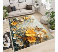 Generico Tappeto Camera da Letto Imitazione Cashmere 60x120 cm Stampa Farfalla Fiore Giallo 3D Motivi Squisiti Tappeto Cucina Antiscivolo Lavabile Adatto a Corridoi Ville Classiche Angoli Lettura