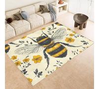 Generico Tappeto Camera da Letto Imitazione Cashmere 80x120 cm Stampa Ape Fiore Giallo Erba 3D Motivi Squisiti Tappeto Cucina Antiscivolo Lavabile Adatto a Corridoi Ville Classiche Angoli Lettura