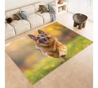 Generico Tappeto Camera da Letto Imitazione Cashmere 80x120 cm Stampa Cane Erba Fiori Animale 3D Motivi Squisiti Tappeto Cucina Antiscivolo Lavabile Adatto a Corridoi Ville Classiche Angoli Lettura