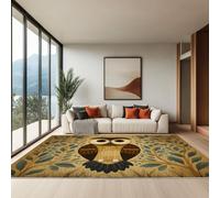 Generico Tappeto Classico da Salotto Foglie Di Gufo Di Arte Popolare 140 x 200 cm Lavabile Pelo Corto, Beige - Tappeto Chic per Soggiorno Camera da Letto e Sala da Pranzo