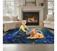 Generico Tappeto Classico da Salotto Lucciola Tigre Di Latong 80 x 150 cm Lavabile Pelo Corto, Blu-Verde - Tappeto Chic per Soggiorno Camera da Letto e Sala da Pranzo