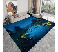 Generico Tappeto Classico da Salotto Lucciole Del Fiume Del Villaggio Fantasy 80 x 150 cm Lavabile Pelo Corto, Blu - Tappeto Chic per Soggiorno Camera da Letto e Sala da Pranzo