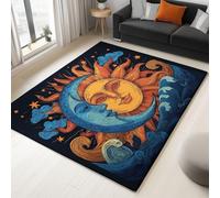 Generico Tappeto Con Stampa Corpi Celesti Il Sole La Luna, Lavabile In Lavatrice Tappeto Per Soggiorno 160 X 230 Cm, Ideale Per Corridoio Bagno Cucina Ingresso, Tappeti Pelo Corto, Multicolore