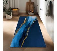 Generico Tappeto Corridoio Lungo Antidérapant 50 x 140 cm, Tappeto Passatoia Runner Cucina Marmo Blu-Nero Strisce Lavabile Antimacchia Durevole Arte Astratta per Soggiorno Sala da Pranzo Foyer