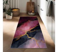 Generico Tappeto Cucina 50 x 140 cm Antiscivolo Lavabile in Lavatrice, Tappeto Ingresso Lungo Marmo Rosa Texture Dorate Pelo Corto Arte Astratta per Corridoio Bagno Lavanderia Ufficio
