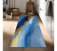 Generico Tappeto Cucina 60 x 180 cm Antiscivolo Lavabile in Lavatrice, Tappeto Ingresso Lungo Marmo Blu Vortici Dorati Pelo Corto Arte Astratta per Corridoio Bagno Lavanderia Ufficio