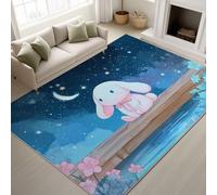 Generico Tappeto da camera da letto Anime Ponte Conigli Luna Tappeti Pelo Corto Morbido Antiscivolo Tappeti Salotto Grandi Camera da Letto Home Decor (Blu Ghiaccio, 120 x 170 cm)
