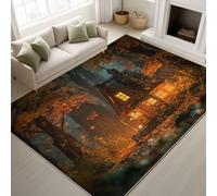 Generico Tappeto da camera da letto Oriente, Capanna Di Legno Foresta, Autunno Tappeti Pelo Corto Morbido Antiscivolo Tappeti Salotto Grandi Camera da Letto Home Decor (Arancione, 60 cm x 180 cm)